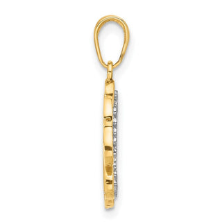 14K Yellow Gold and White Rhodium-plating Polished and Diamond-cut 4-Leaf Clover Pendant