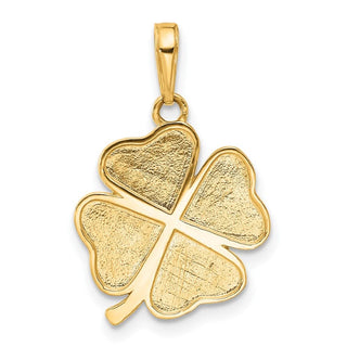 14K Yellow Gold and White Rhodium-plating Polished and Diamond-cut 4-Leaf Clover Pendant