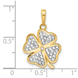 14K Yellow Gold and White Rhodium-plating Polished and Diamond-cut 4-Leaf Clover Pendant