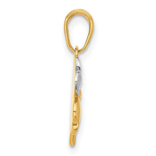 14K Yellow Gold w/Pink and White Rhodium-plating Polished and Diamond-cut Clover Pendant