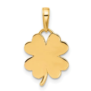 14K Yellow Gold w/Pink and White Rhodium-plating Polished and Diamond-cut Clover Pendant