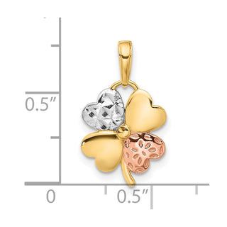 14K Yellow Gold w/Pink and White Rhodium-plating Polished and Diamond-cut Clover Pendant
