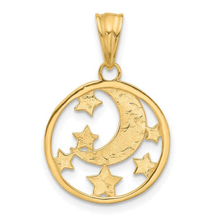 14K Yellow Gold and White Rhodium-plating Diamond-cut Moon and Stars Pendant
