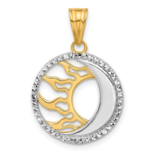 14K Yellow Gold and White Rhodium-plating Diamond-cut Sun and Moon Pendant
