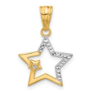 14K Yellow Gold and White Rhodium-plating Diamond-cut Stars Pendant C4885