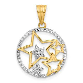 14K Yellow Gold and White Rhodium-plating Diamond-cut Stars Pendant C4886