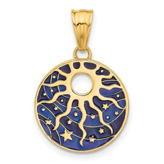14K Yellow Gold Polished Enameled Sun and Stars Pendant
