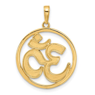 14K Yellow Gold and White Rhodium-plating Diamond-cut Om in Circle Pendant