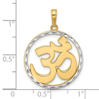 14K Yellow Gold and White Rhodium-plating Diamond-cut Om in Circle Pendant