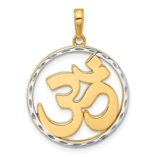 14K Yellow Gold and White Rhodium-plating Diamond-cut Om in Circle Pendant