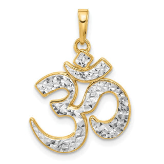 14K Yellow Gold and White Rhodium-plating Diamond-cut Om Pendant