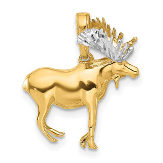 14K Yellow Gold and White Rhodium-plating Diamond-cut 3D Moose Pendant