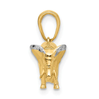 14K Yellow Gold and White Rhodium-plating Diamond-cut 3D Elephant Pendant