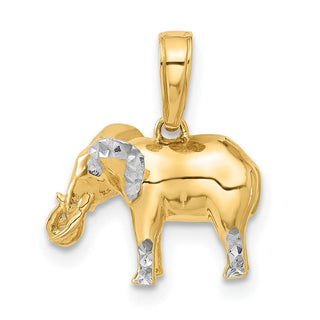 14K Yellow Gold and White Rhodium-plating Diamond-cut 3D Elephant Pendant