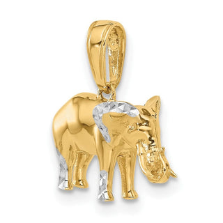 14K Yellow Gold and White Rhodium-plating Diamond-cut 3D Elephant Pendant