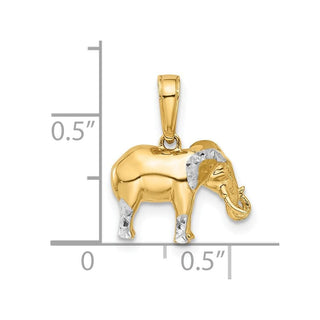 14K Yellow Gold and White Rhodium-plating Diamond-cut 3D Elephant Pendant