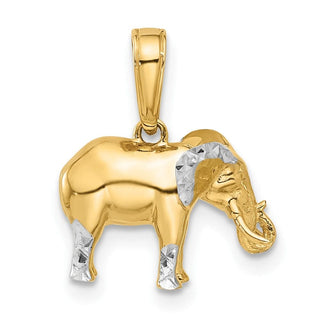 14K Yellow Gold and White Rhodium-plating Diamond-cut 3D Elephant Pendant