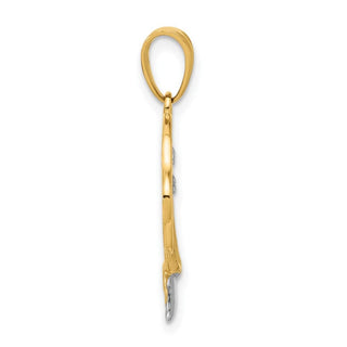 14K Yellow Gold with White Rhodium-plating Palm Tree Heart Pendant