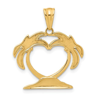 14K Yellow Gold with White Rhodium-plating Palm Tree Heart Pendant
