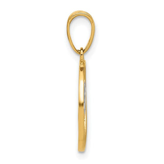 14K Yellow Gold with White Rhodium-plating Ocean and Palm Tree Round Pendant