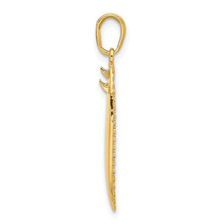 14K Yellow Gold and White Rhodium-plating Diamond-cut 3D Surfboard Pendant