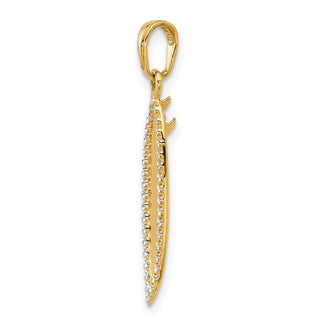 14K Yellow Gold and White Rhodium-plating Diamond-cut 3D Surfboard Pendant