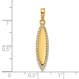 14K Yellow Gold and White Rhodium-plating Diamond-cut 3D Surfboard Pendant