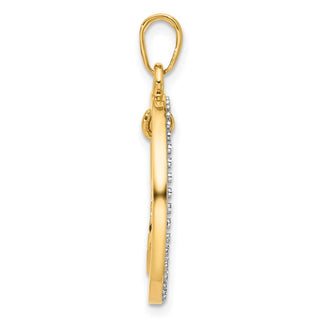 14K Yellow Gold and White Rhodium-plating Diamond-cut Anchor Dangle in Circle Pendant