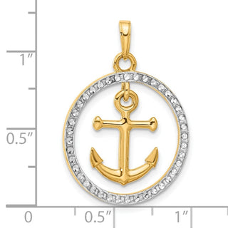 14K Yellow Gold and White Rhodium-plating Diamond-cut Anchor Dangle in Circle Pendant