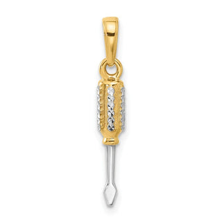 14K Yellow Gold and White Rhodium-plating Diamond-cut 3D Flathead Screwdriver Pendant