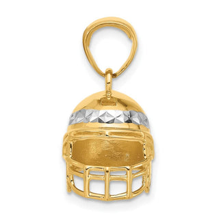 14K Yellow Gold and White Rhodium-plating Diamond-cut 3D Football Helmet Pendant