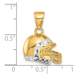 14K Yellow Gold and White Rhodium-plating Diamond-cut 3D Football Helmet Pendant
