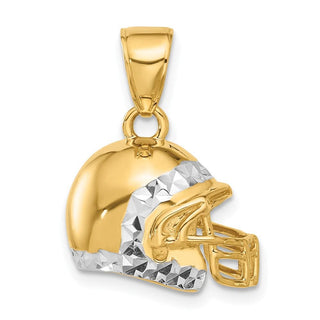 14K Yellow Gold and White Rhodium-plating Diamond-cut 3D Football Helmet Pendant