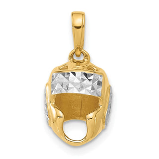 14K Yellow Gold and White Rhodium-plating Diamond-cut Wrestling Helmet Pendant