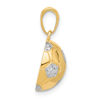 14K Yellow Gold and White Rhodium-plating Diamond-cut Soccer Ball Pendant