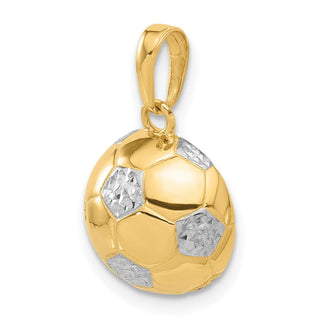 14K Yellow Gold and White Rhodium-plating Diamond-cut Soccer Ball Pendant
