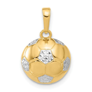 14K Yellow Gold and White Rhodium-plating Diamond-cut Soccer Ball Pendant