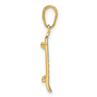 14K Yellow Gold and White Rhodium-plating Diamond-cut Skateboard Pendant