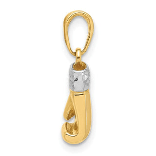 14K Yellow Gold and White Rhodium-plating Diamond-cut Boxing Glove Pendant