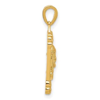 14K Yellow Gold Polished and Textured Dog Tag Jesus Pendant