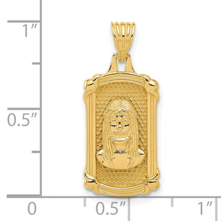 14K Yellow Gold Polished and Textured Dog Tag Jesus Pendant