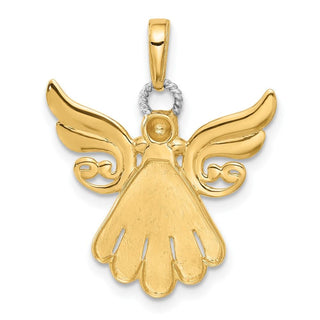 14K Yellow Gold with White Rhodium-plating Diamond-cut Angel Pendant C4974