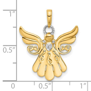 14K Yellow Gold with White Rhodium-plating Diamond-cut Angel Pendant C4974