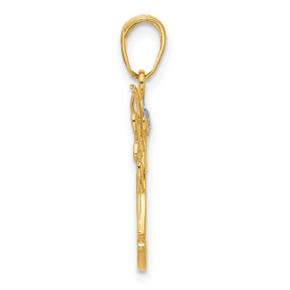 14K Yellow Gold with White Rhodium-plating Diamond-cut Angel Pendant C4975