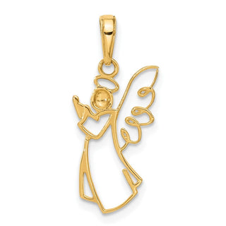 14K Yellow Gold with White Rhodium-plating Diamond-cut Angel Pendant C4975