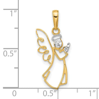 14K Yellow Gold with White Rhodium-plating Diamond-cut Angel Pendant C4975