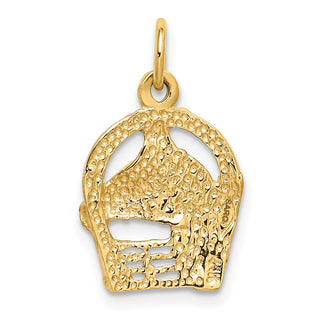 14K Yellow Gold Diamond-cut Horse Head In Horseshoe Charm
