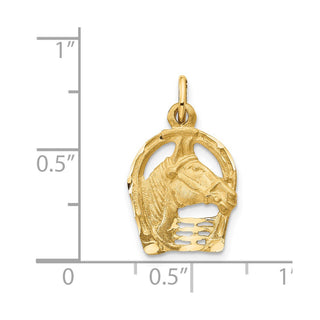 14K Yellow Gold Diamond-cut Horse Head In Horseshoe Charm