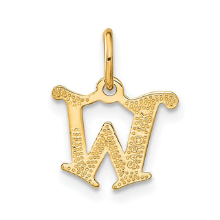 14k Yellow Gold Solid Satin Diamond-Cut Fancy Initial W Charm