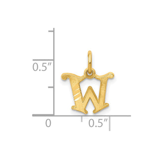 14k Yellow Gold Solid Satin Diamond-Cut Fancy Initial W Charm